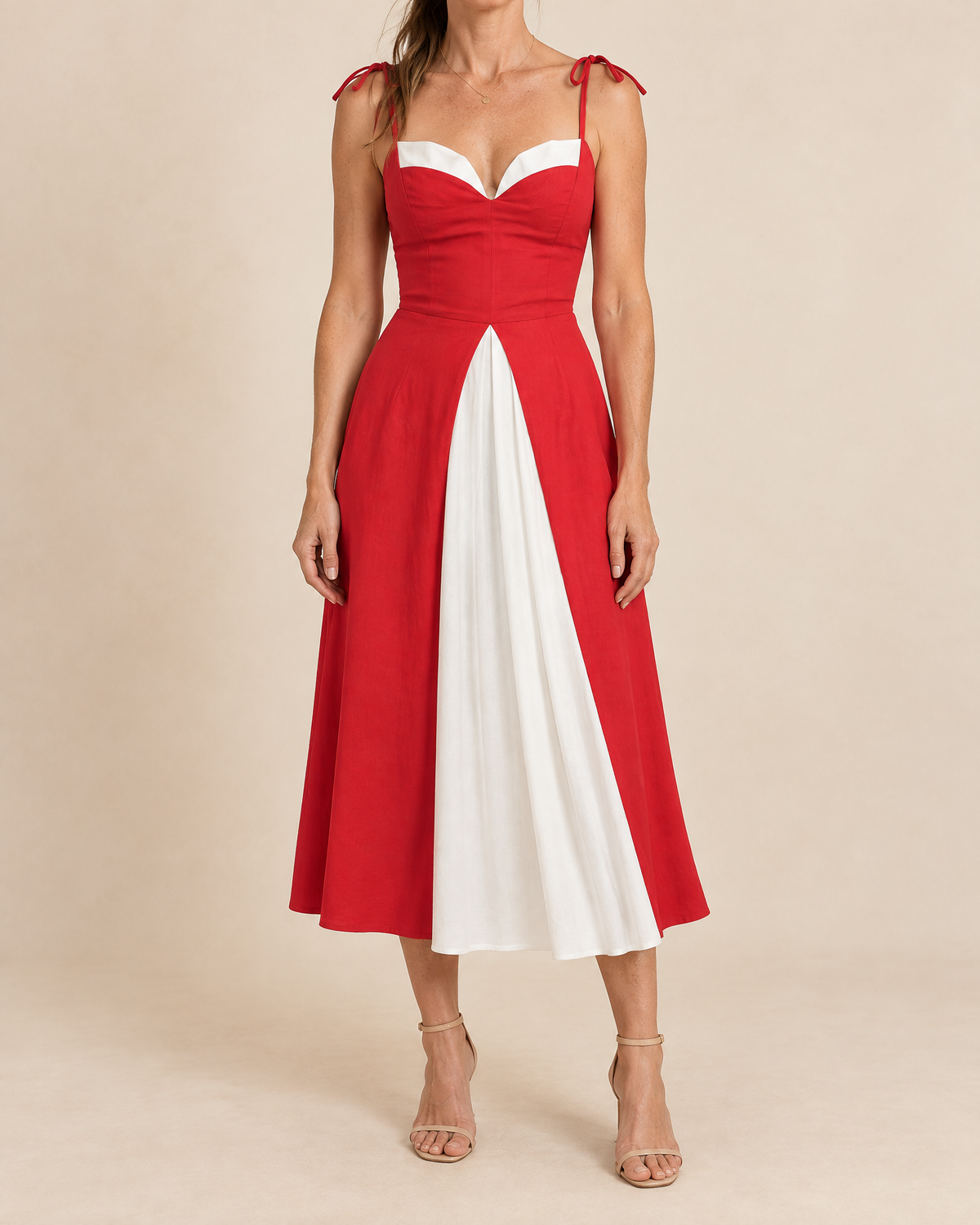 Valentine - Tie Shoulder Colour Block Midi Dress