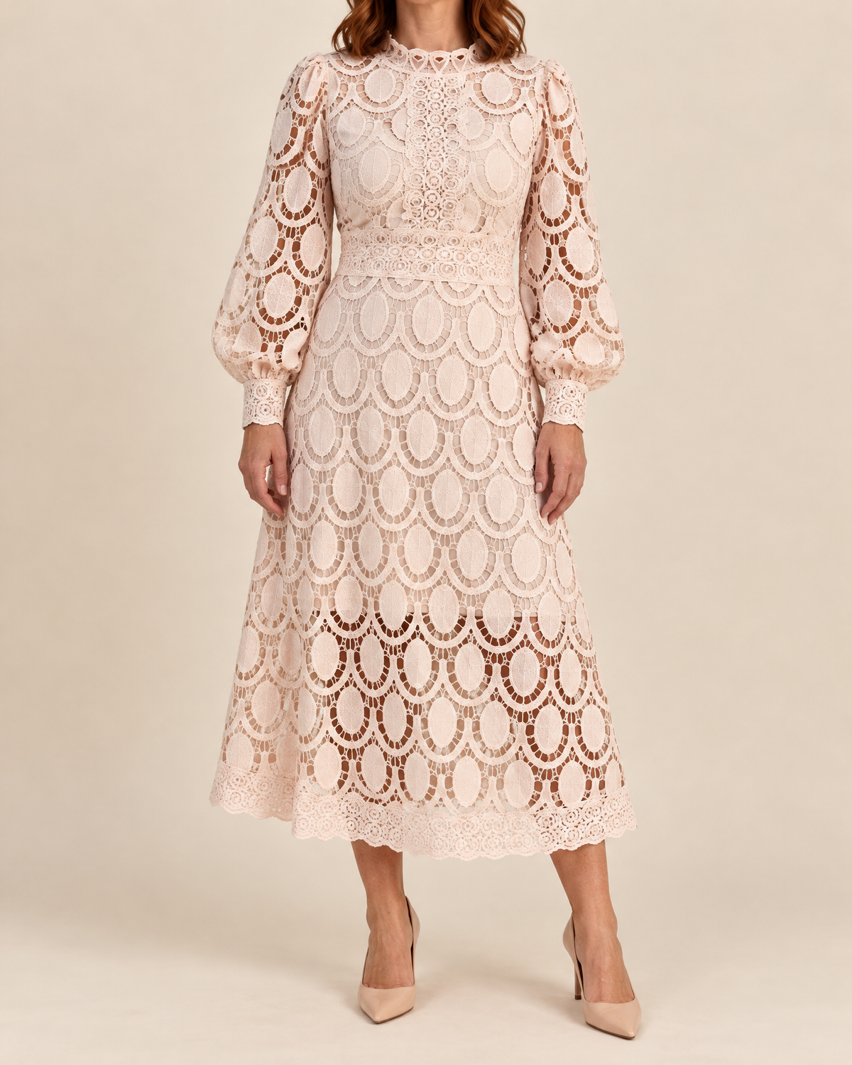 Margaux - Lace Puff Sleeve Midi Dress