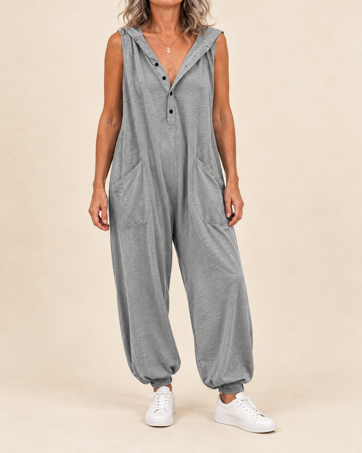 Gabrielle - Hooded Button Jumpsuit