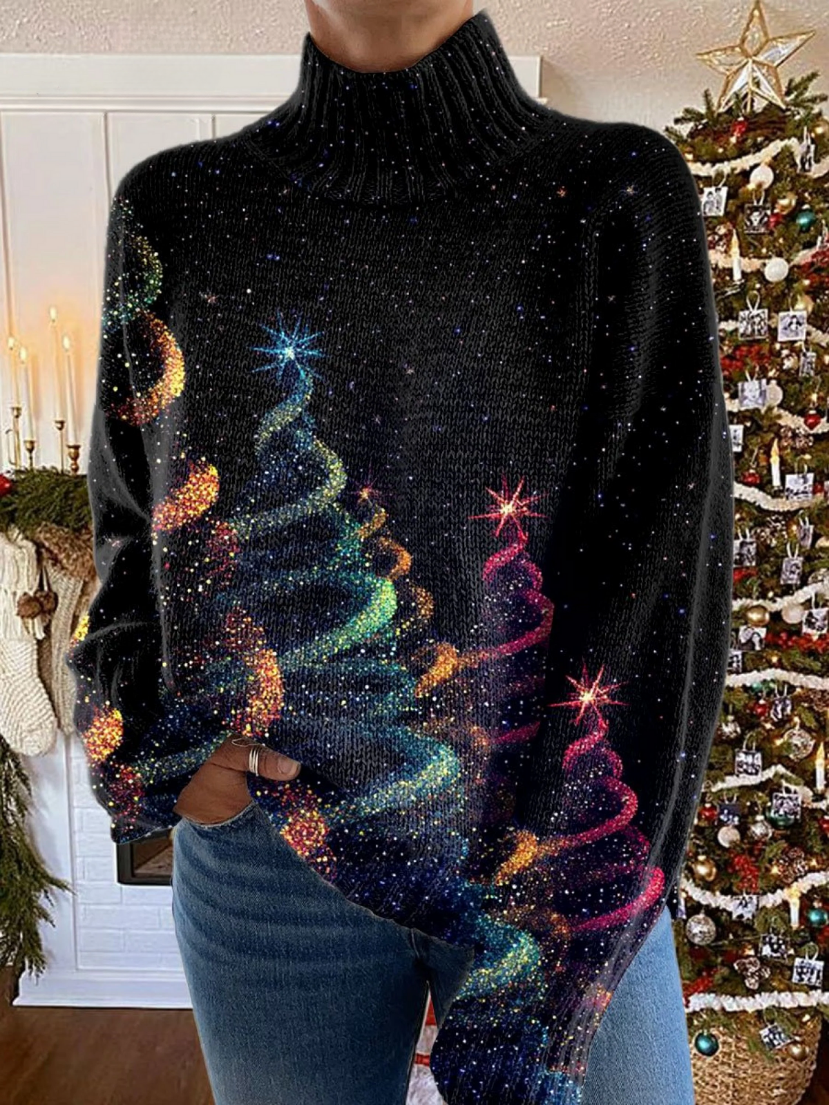 Olivia - Glitter Christmas Tree Turtleneck