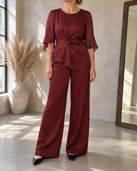 Lorraine - Satin Flared-Sleeve Set