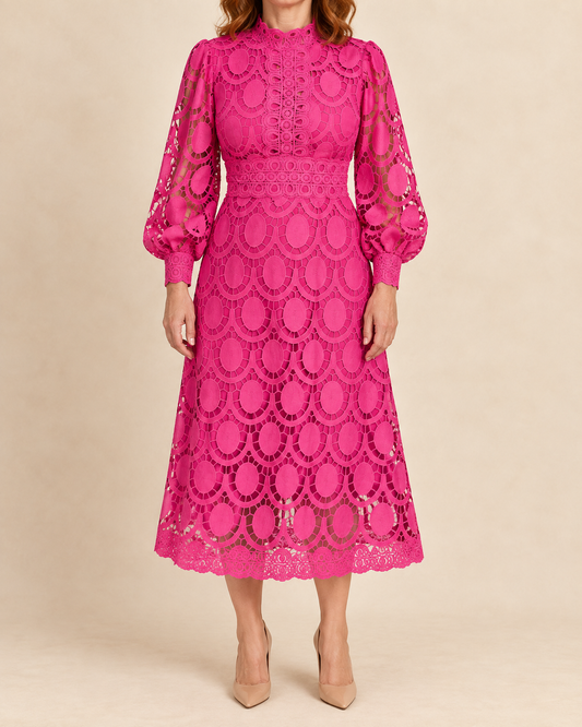 Margaux - Lace Puff Sleeve Midi Dress
