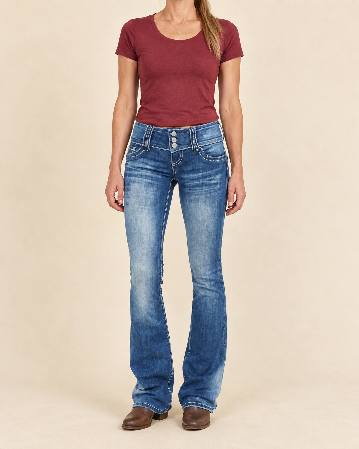 Marianne - Button Fly Bootcut Jeans