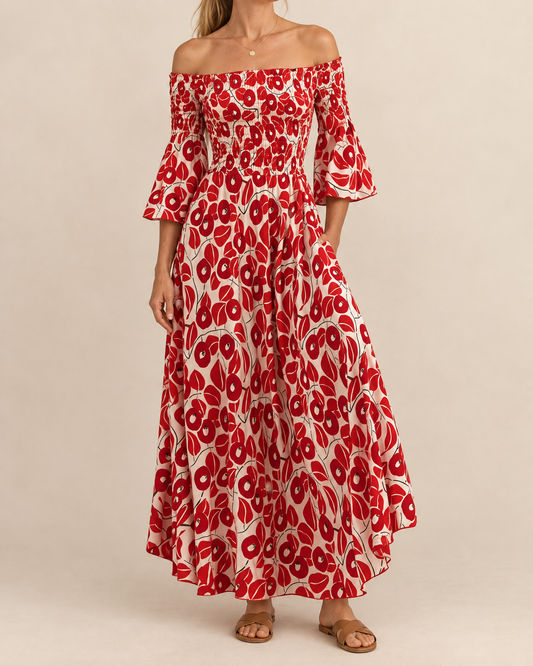 Seraphine - Off Shoulder Print Maxi Dress