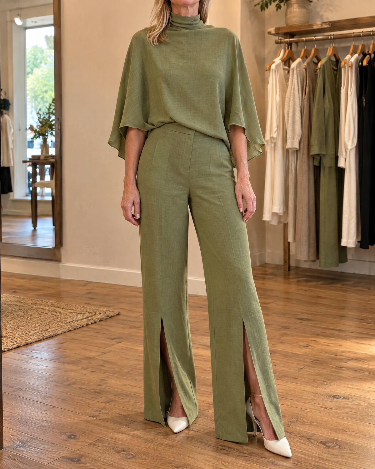 Cecile - Mock-Neck Cape Top Set