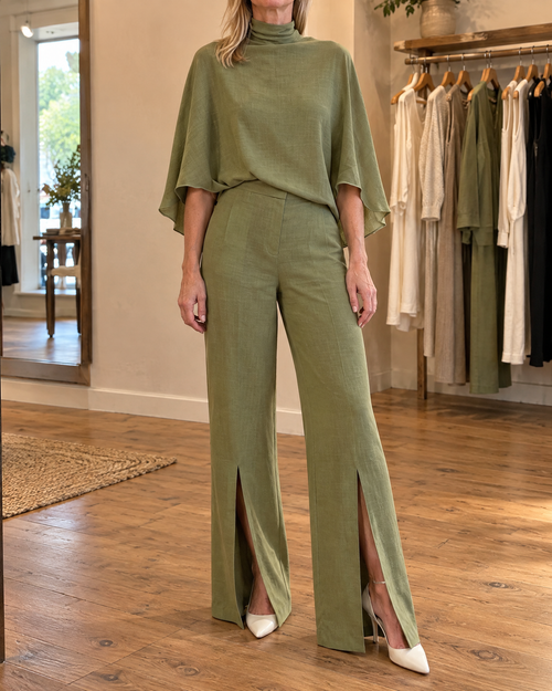 Cecile - Mock-Neck Cape Top Set