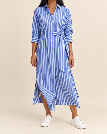 Laure - Belted Striped Shirt Dress