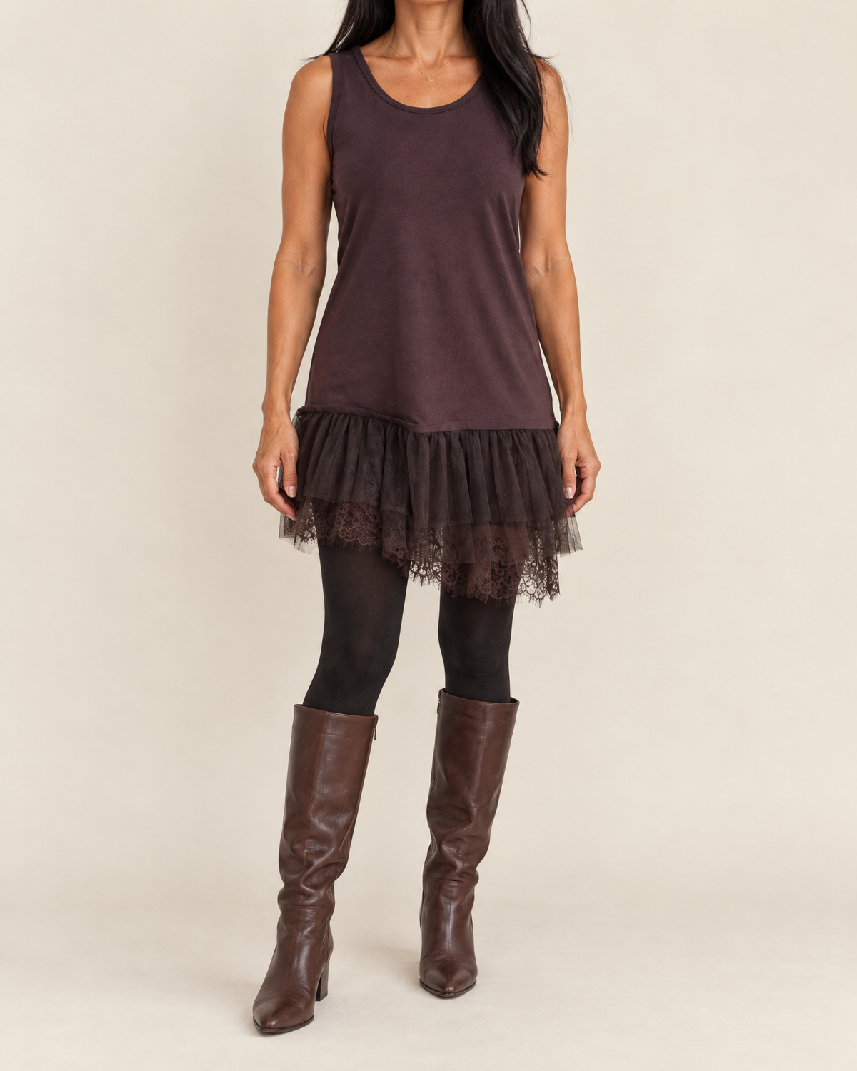 Sabine - Lace Trim Mini Dress