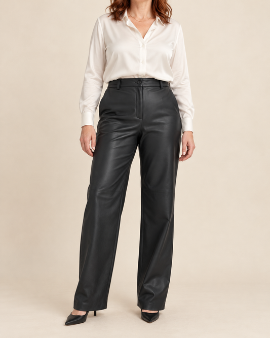 Pascale - Faux Leather Straight Pants
