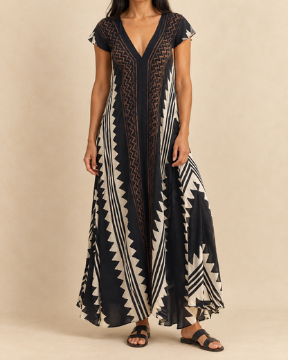 Ines - Colour Block Print Maxi Dress