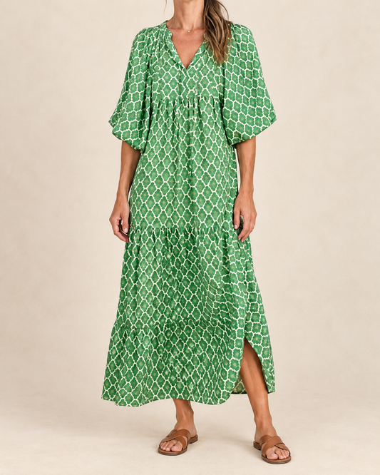 Florence - Puff Sleeve Print Maxi Dress