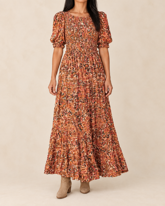 Garance - Frilled Waist Swing Maxi Dress