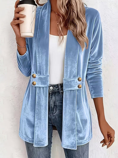 Women's Solid-Color Loose Mid-Length Golden Velvet Cardigan Coat