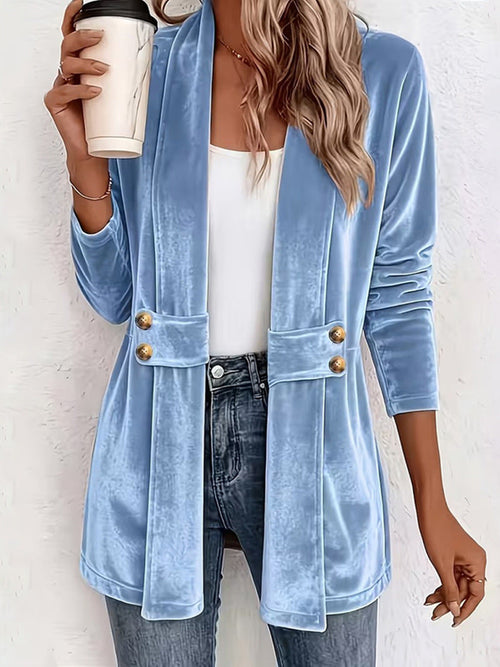 Women's Solid-Color Loose Mid-Length Golden Velvet Cardigan Coat
