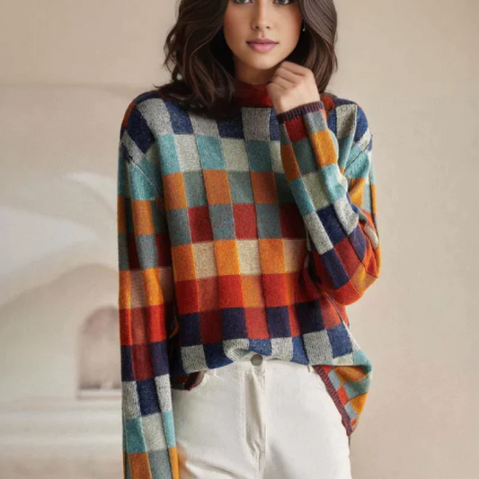 Casual Rainbow Plaid Sweater