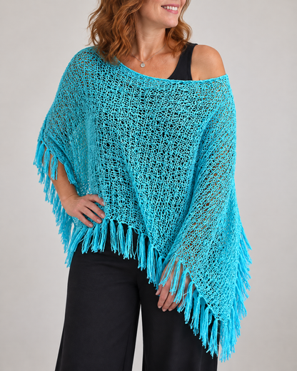 Oceane - Open Knit Tassel Poncho