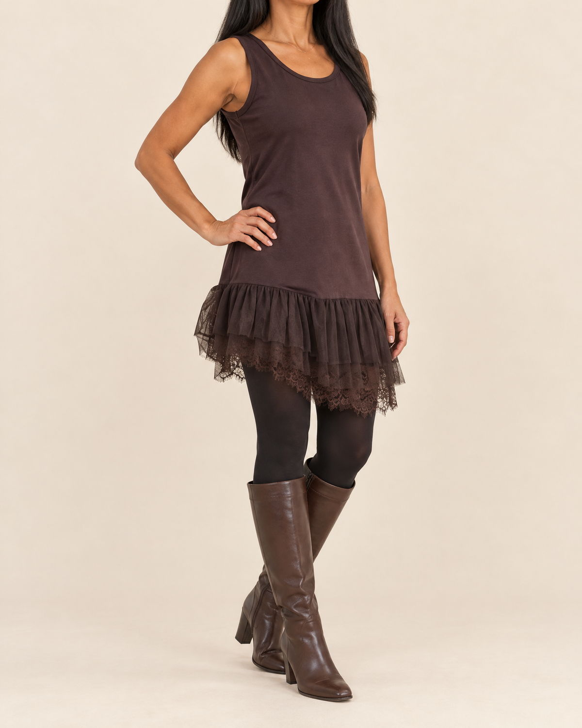 Sabine - Lace Trim Mini Dress