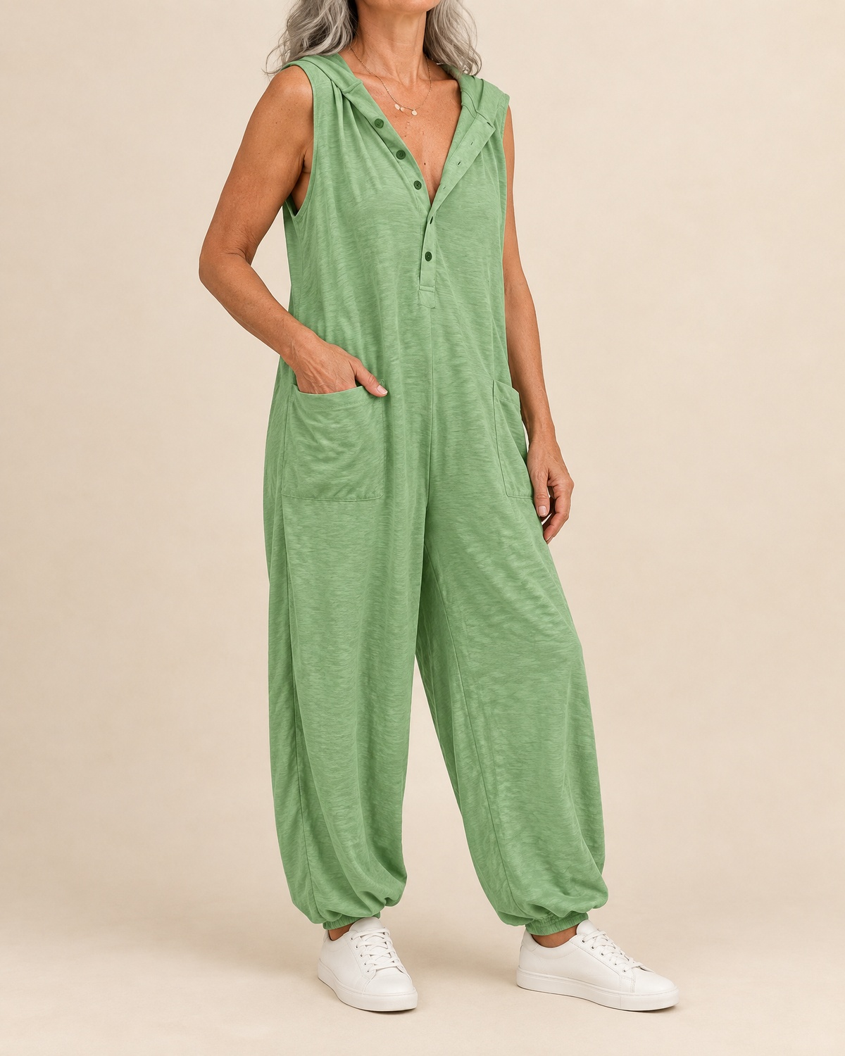 Gabrielle - Hooded Button Jumpsuit