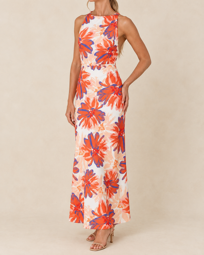 Faustine - Halter Floral Maxi Dress