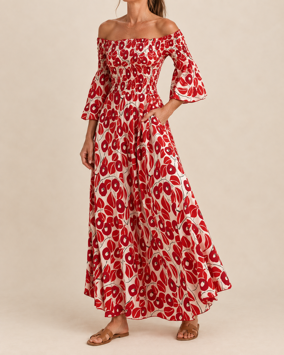 Seraphine - Off Shoulder Print Maxi Dress