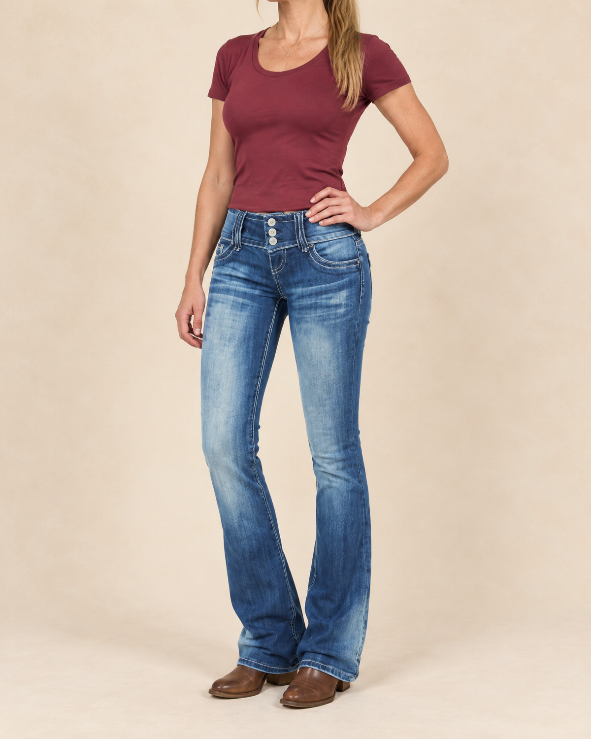 Marianne - Button Fly Bootcut Jeans