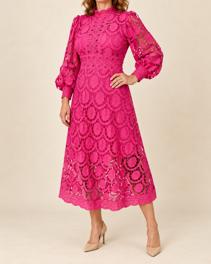 Margaux - Lace Puff Sleeve Midi Dress
