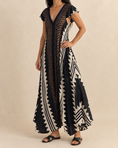 Ines - Colour Block Print Maxi Dress