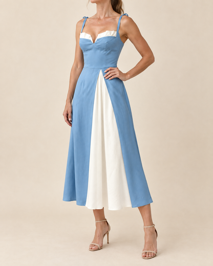 Valentine - Tie Shoulder Colour Block Midi Dress