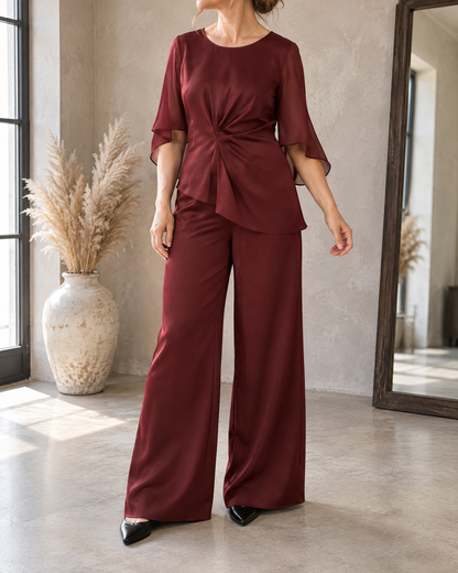 Lorraine - Satin Flared-Sleeve Set