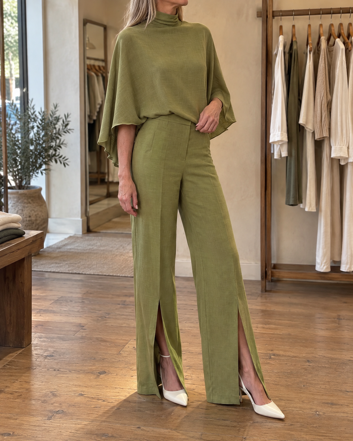 Cecile - Mock-Neck Cape Top Set