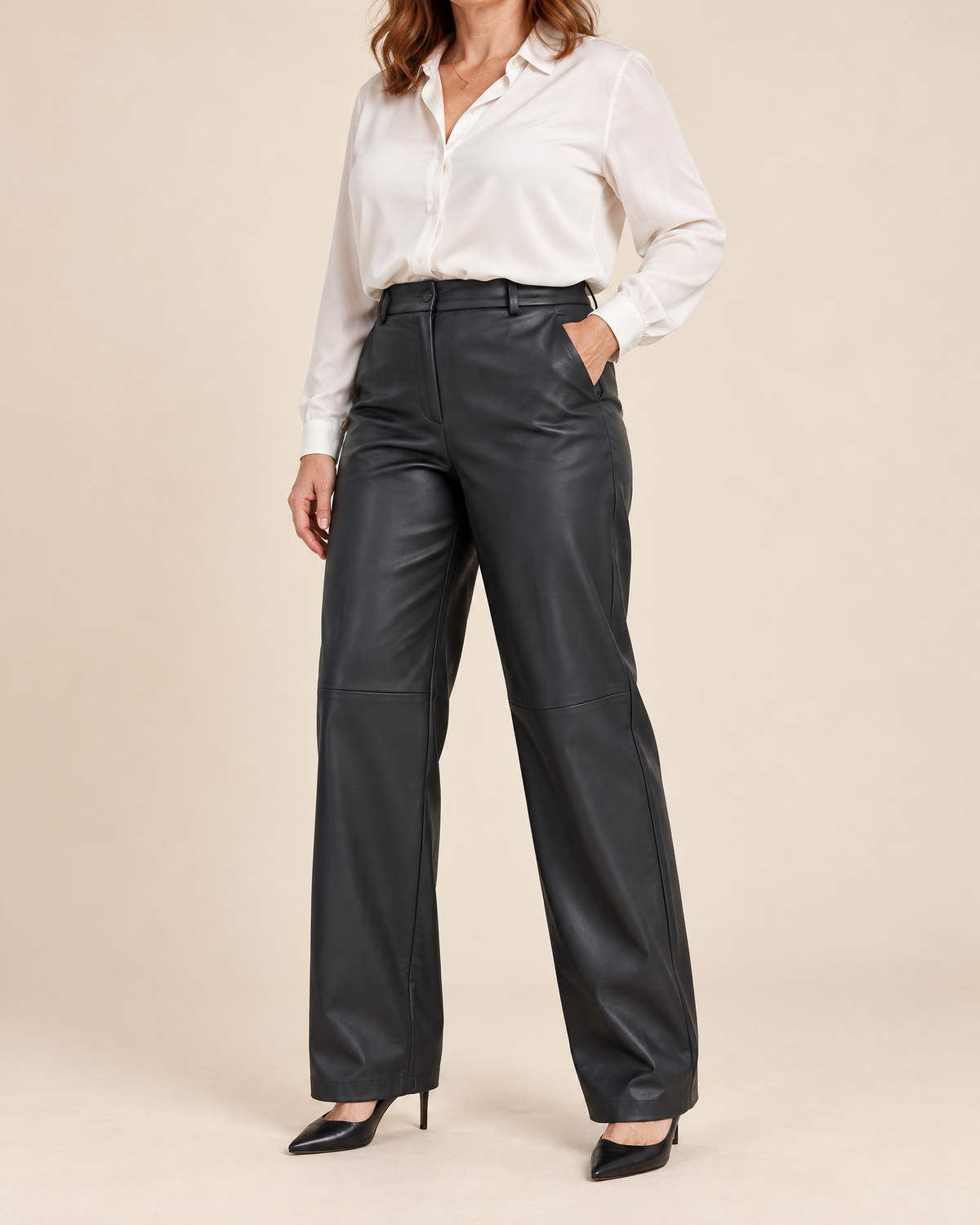 Pascale - Faux Leather Straight Pants