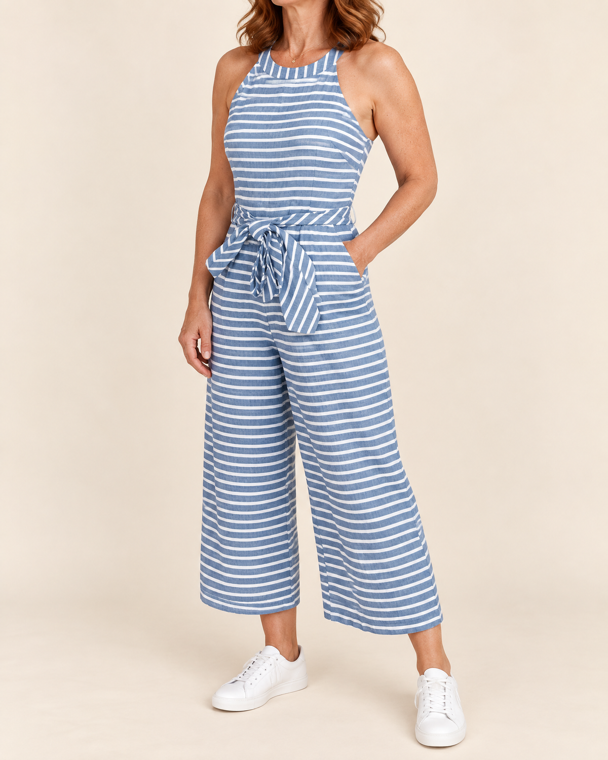 Josette - Striped Tie Waist Jumpsuit