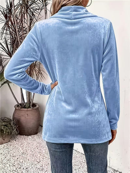 Women's Solid-Color Loose Mid-Length Golden Velvet Cardigan Coat