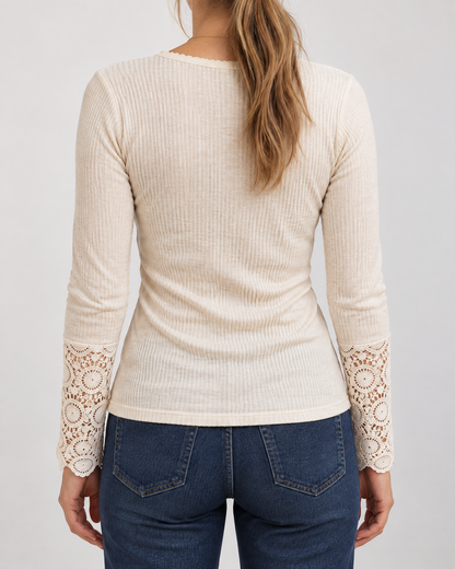 Fabienne - Lace Cuff Henley Top
