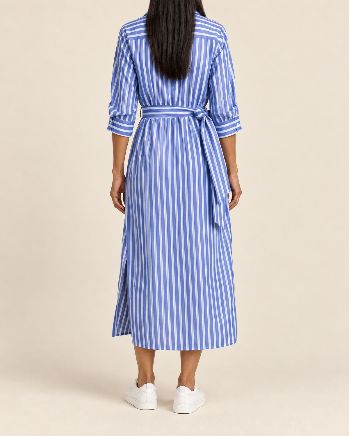 Laure - Belted Striped Shirt Dress