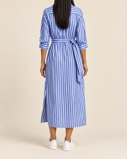 Laure - Belted Striped Shirt Dress