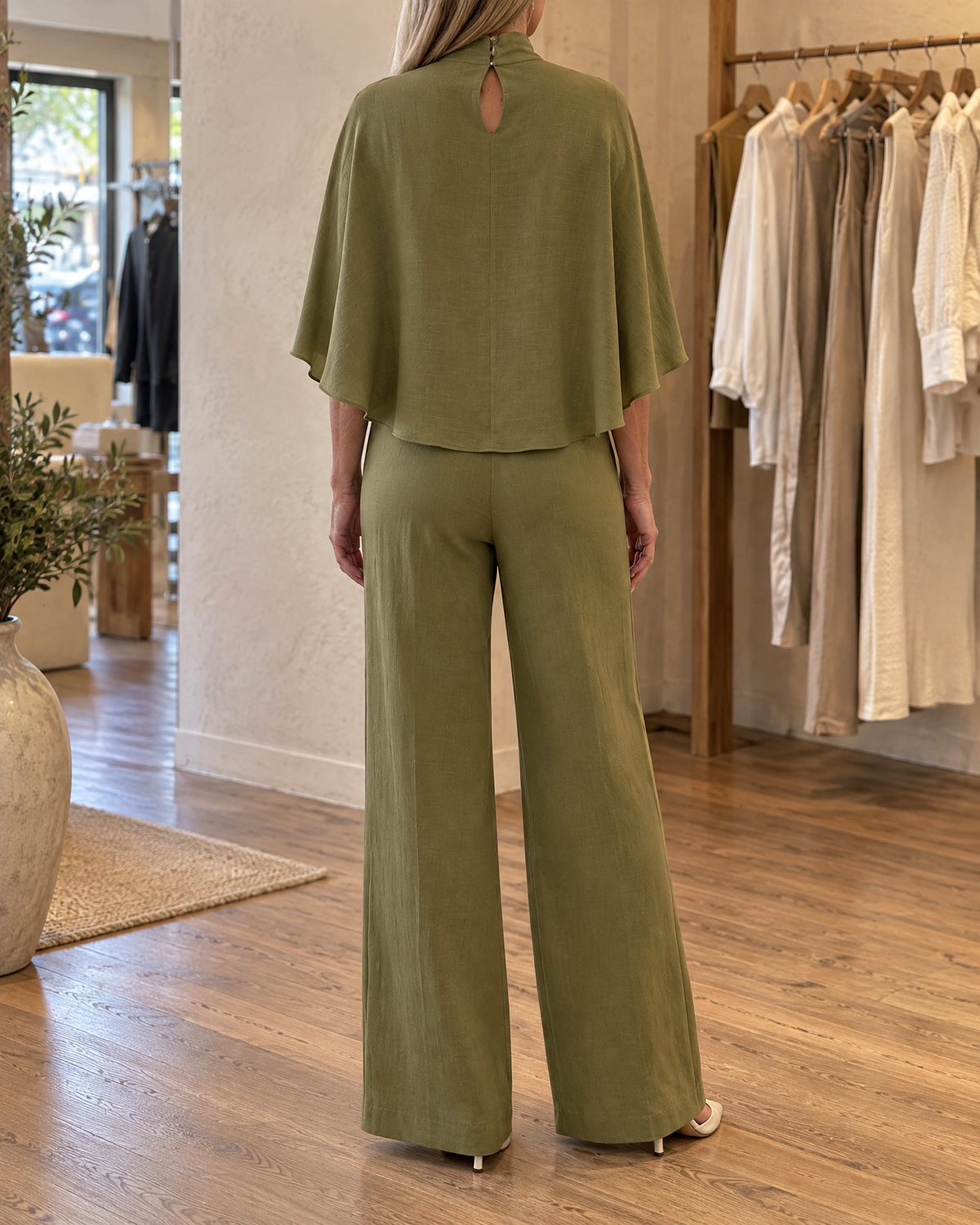 Cecile - Mock-Neck Cape Top Set