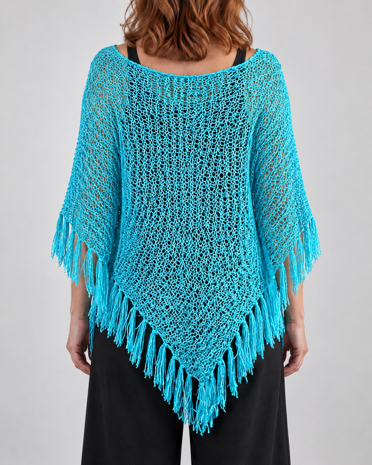 Oceane - Open Knit Tassel Poncho