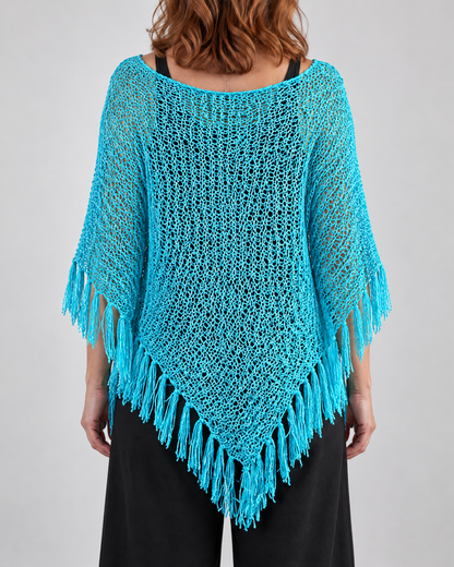 Oceane - Open Knit Tassel Poncho