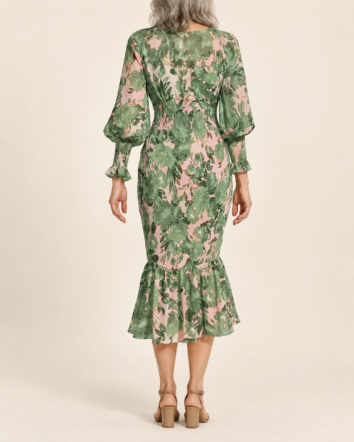 Coralie - Lantern Sleeve Print Midi Dress