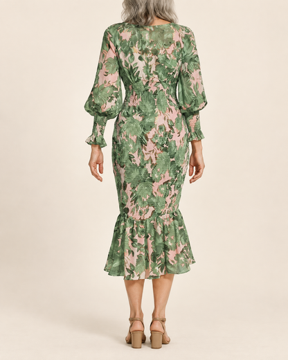 Coralie - Lantern Sleeve Print Midi Dress
