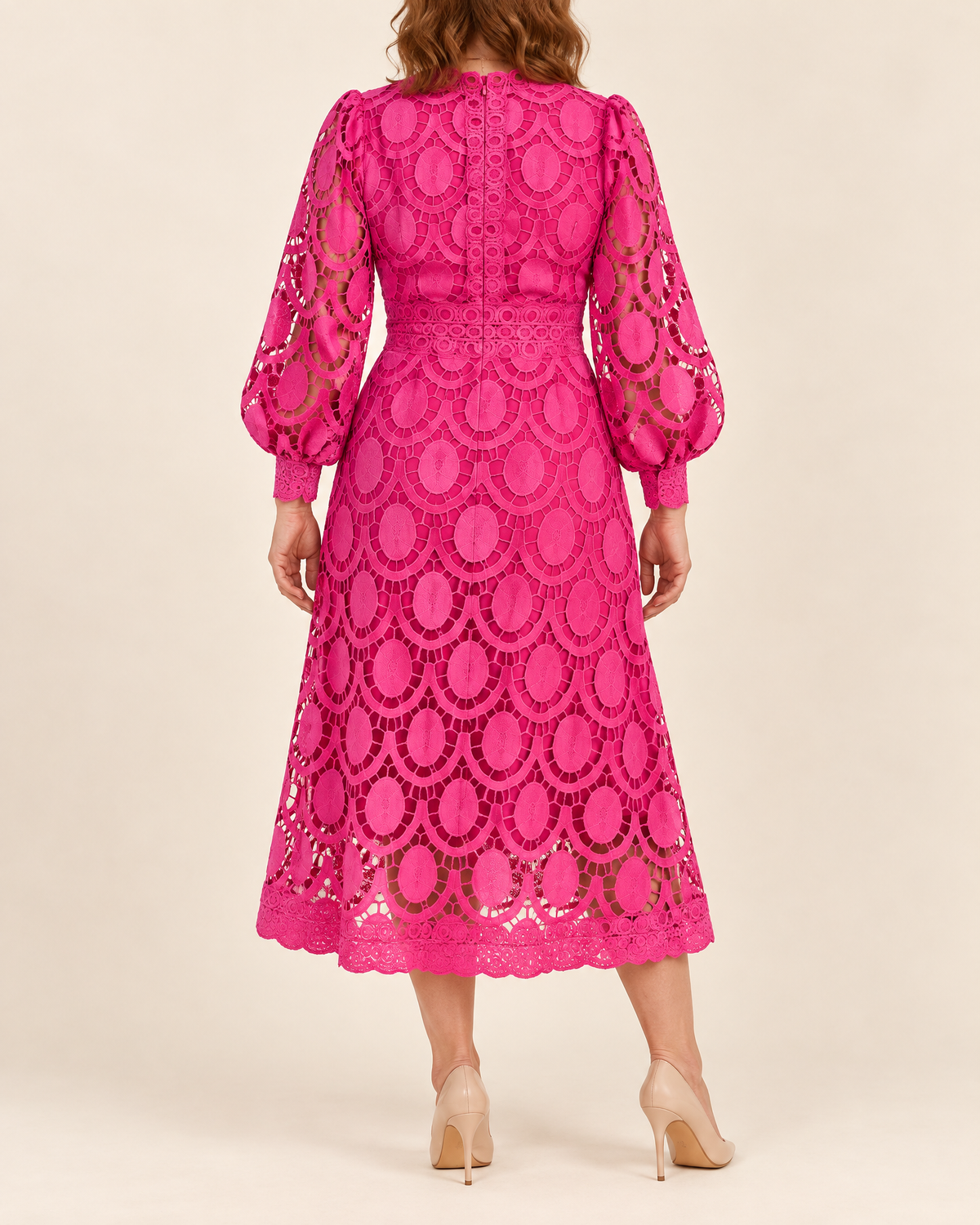Margaux - Lace Puff Sleeve Midi Dress