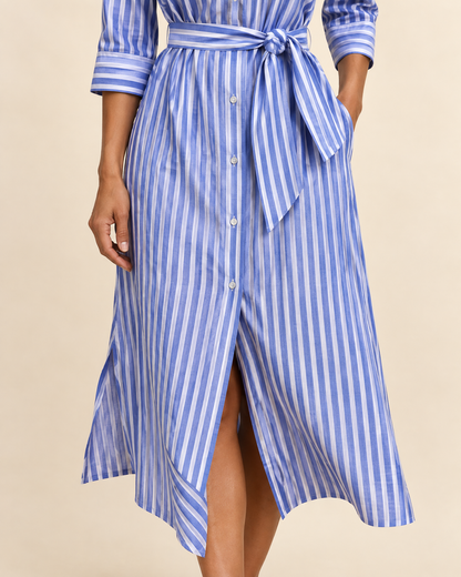 Laure - Belted Striped Shirt Dress