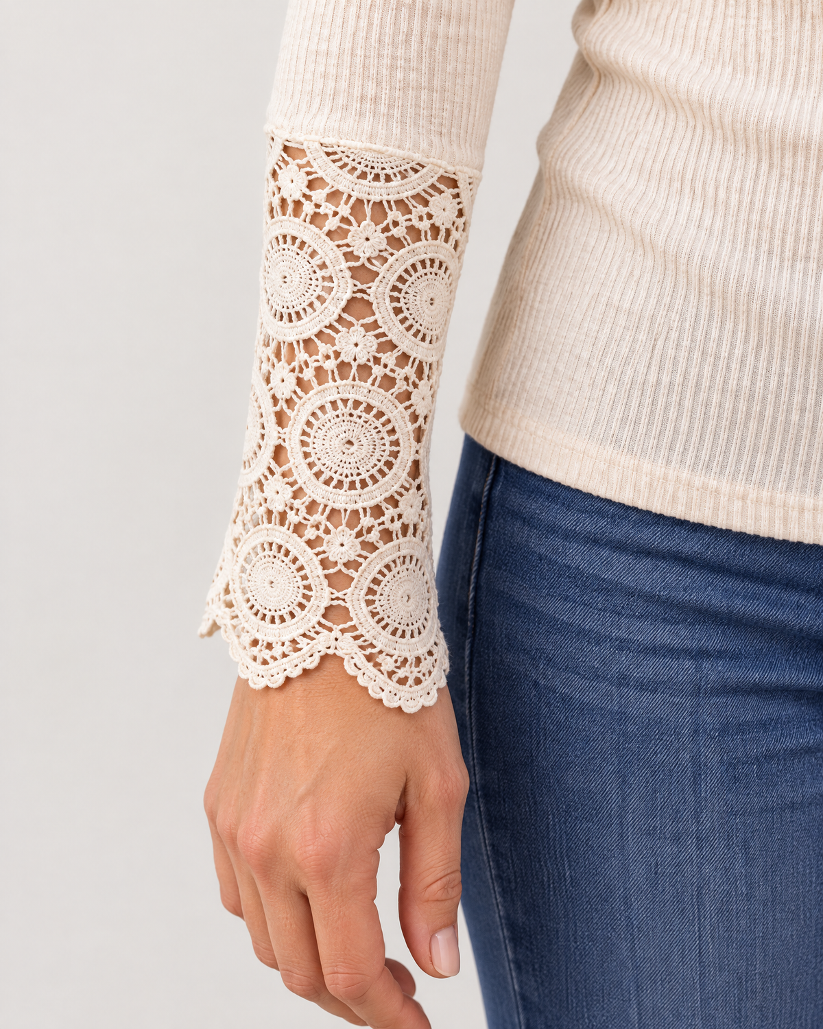 Fabienne - Lace Cuff Henley Top