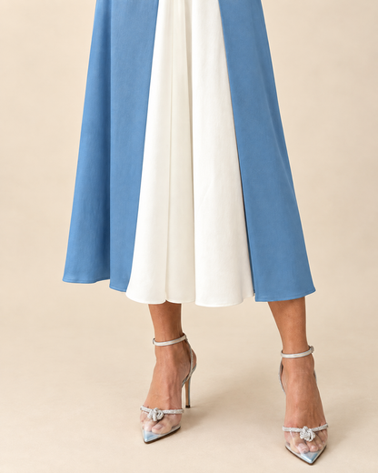 Valentine - Tie Shoulder Colour Block Midi Dress