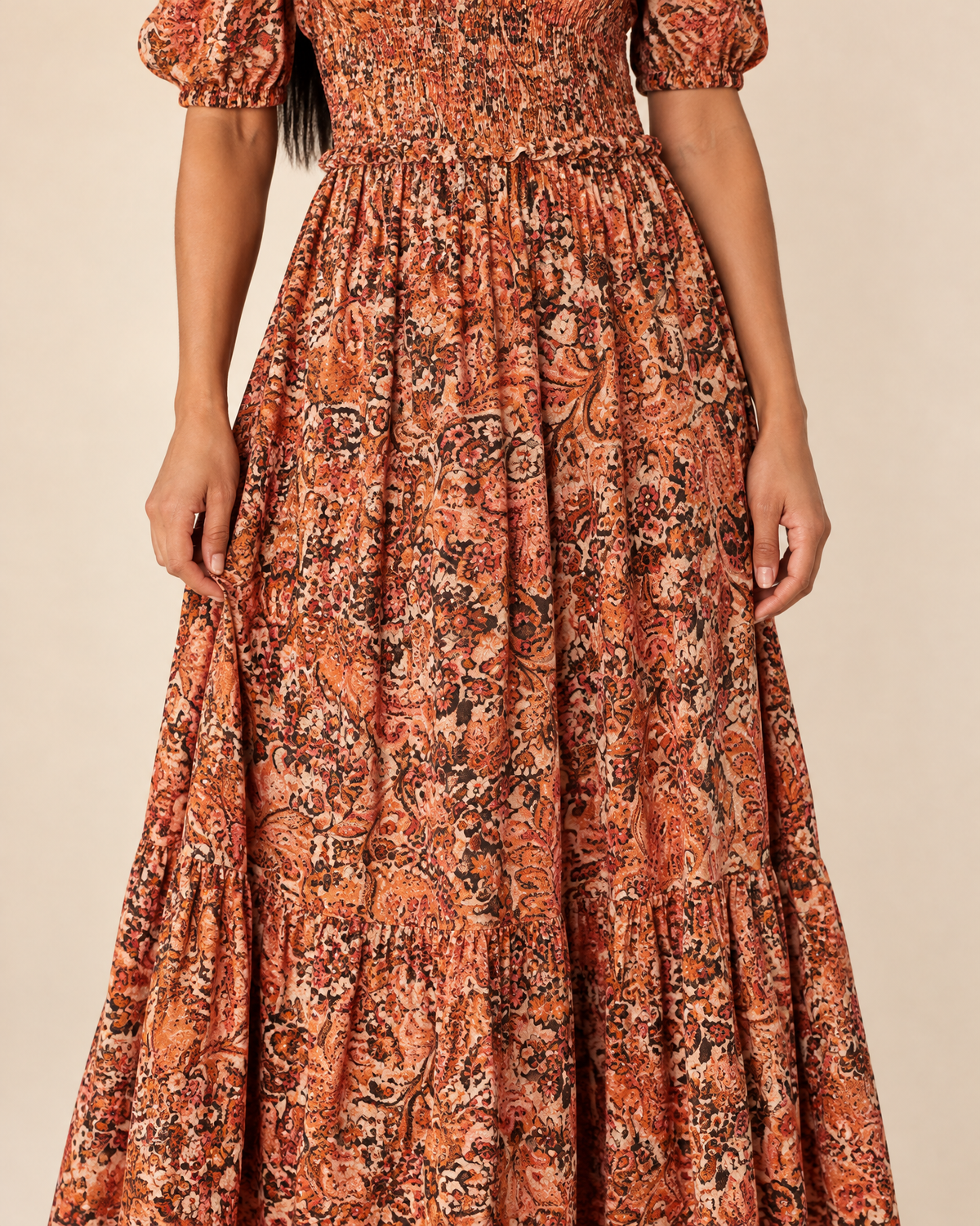 Garance - Frilled Waist Swing Maxi Dress