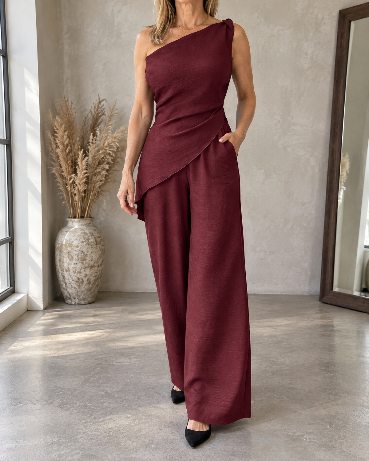 Daphne - One-Shoulder Draped Set