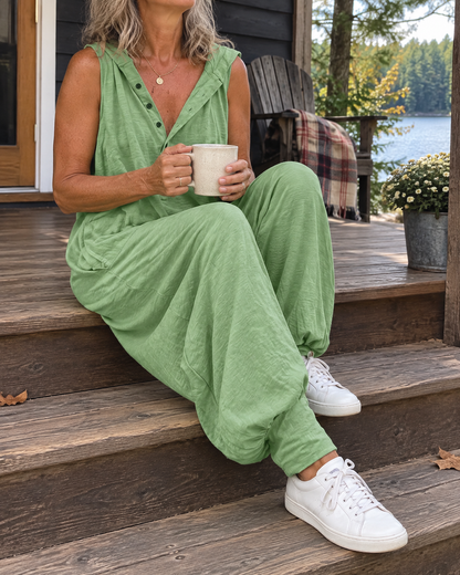 Gabrielle - Hooded Button Jumpsuit