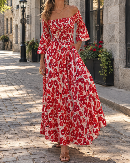 Seraphine - Off Shoulder Print Maxi Dress