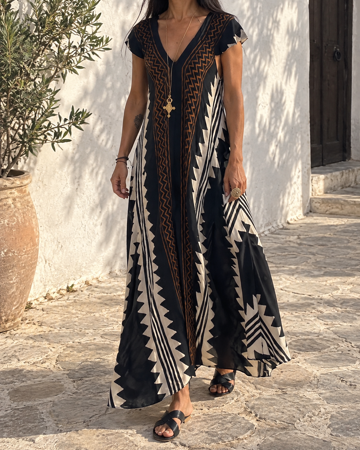 Ines - Colour Block Print Maxi Dress